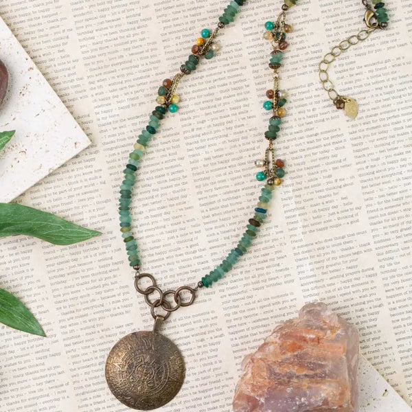 Antique Brass Medallion Statement Necklace