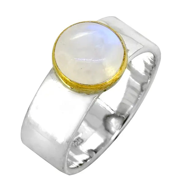 Moonstone, Sterling Silver Solitaire Brass Ring