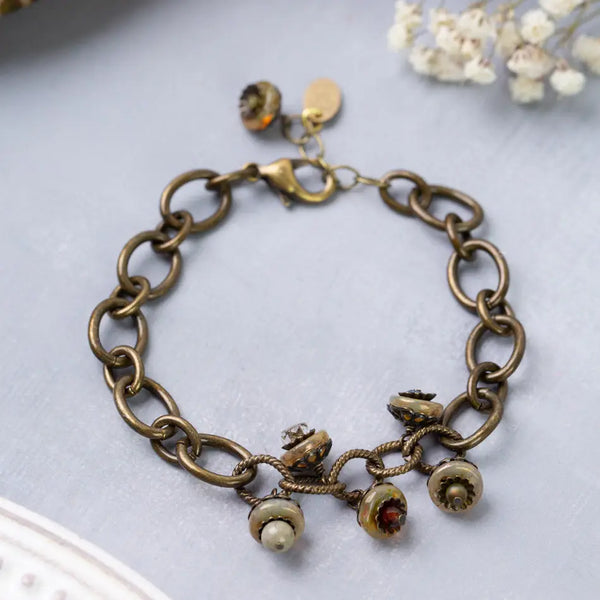 Sacred Heart Antique Brass Chain with Czech Glass Bracelet
