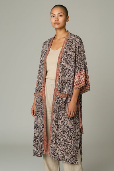 Black & Red Hand-blocked Print Robe