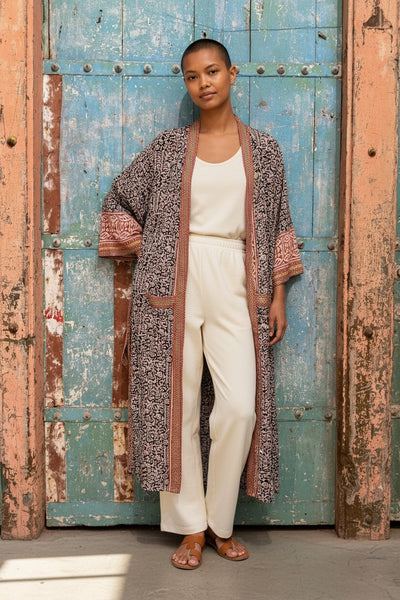Black & Red Hand-blocked Print Robe