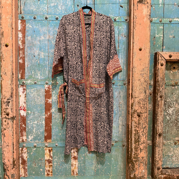 Black & Red Hand-blocked Print Robe