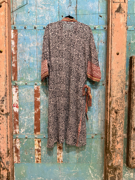 Black & Red Hand-blocked Print Robe