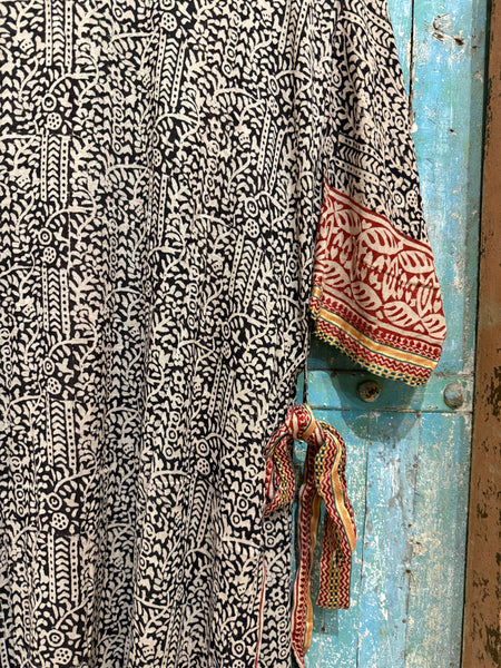 Black & Red Hand-blocked Print Robe