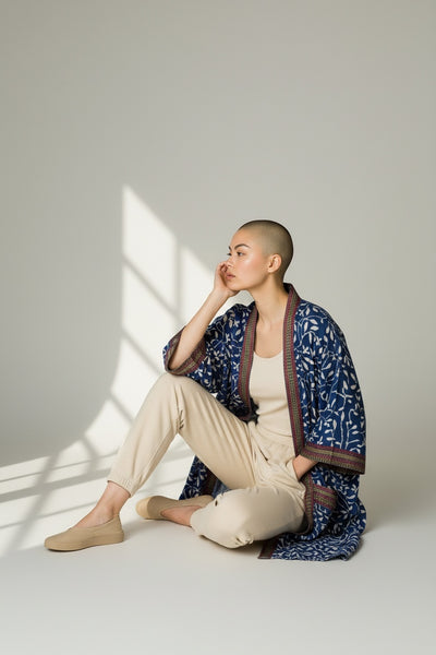 Blue Floral Hand-blocked Print Robe