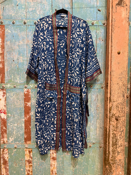 Blue Floral Hand-blocked Print Robe