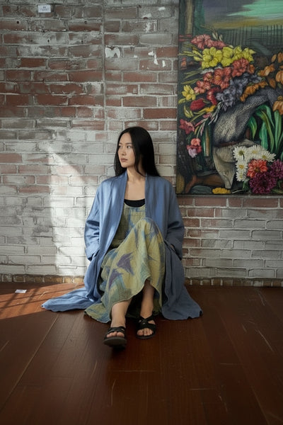 Linen Duster Jacket - Cornflower