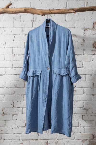 Linen Duster Jacket - Cornflower
