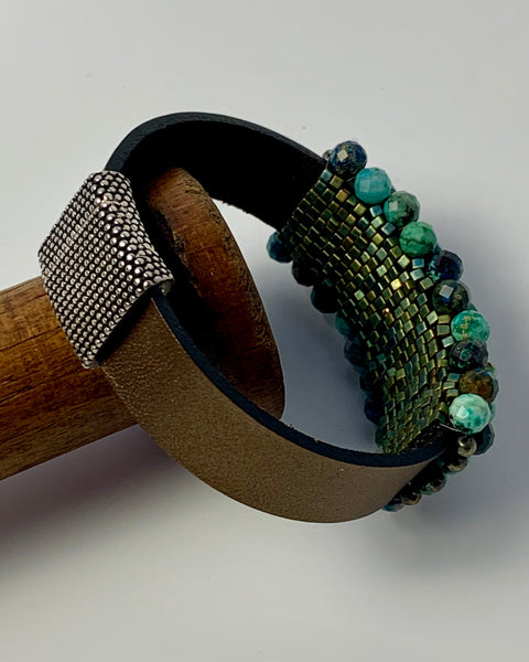 Natural stone & leather cuff