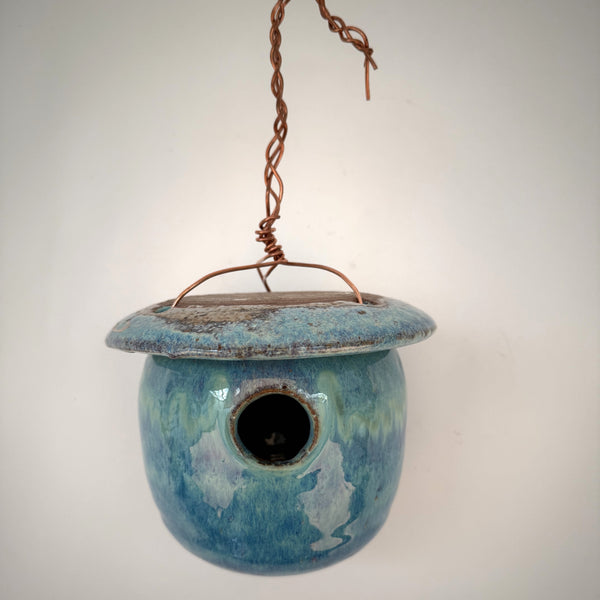 Blue Ceramic Birdhouse
