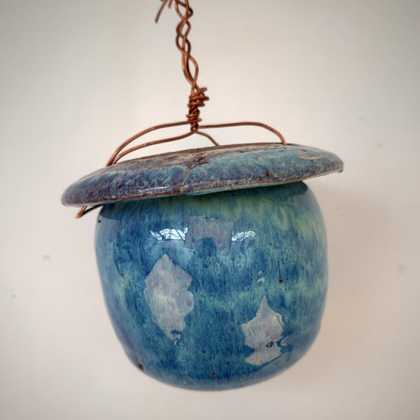 Blue Ceramic Birdhouse