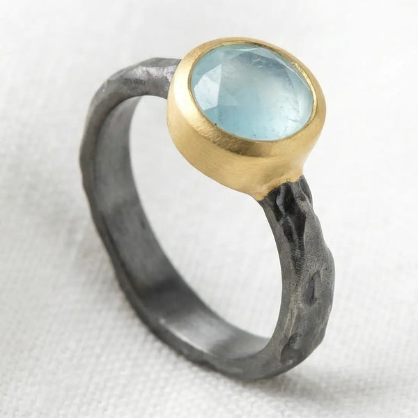 Hammered Sterling Silver Ring with Semi-Precious Stone
