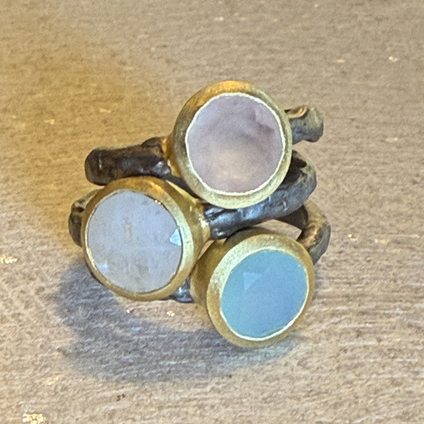 Hammered Sterling Silver Ring with Semi-Precious Stone