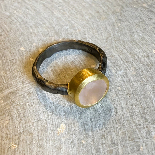 Hammered Sterling Silver Ring with Semi-Precious Stone