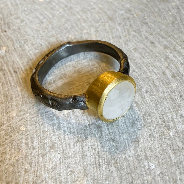 Hammered Sterling Silver Ring with Semi-Precious Stone