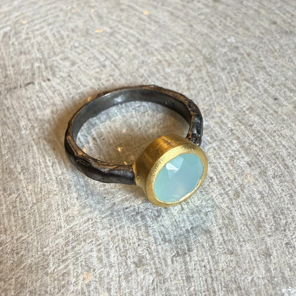 Hammered Sterling Silver Ring with Semi-Precious Stone