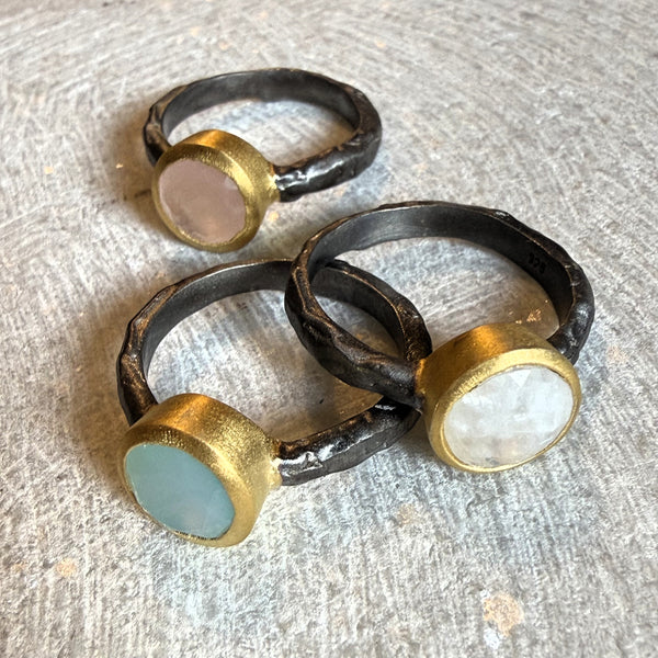 Hammered Sterling Silver Ring with Semi-Precious Stone