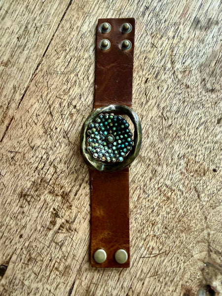 Flower Insert Beaded Leather Bracelet