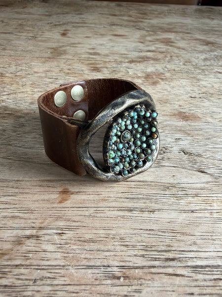 Flower Insert Beaded Leather Bracelet