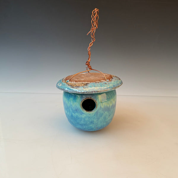 Blue Ceramic Birdhouse