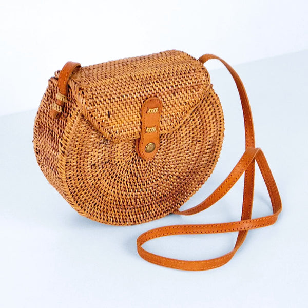 Round Rattan Bag w/Flap