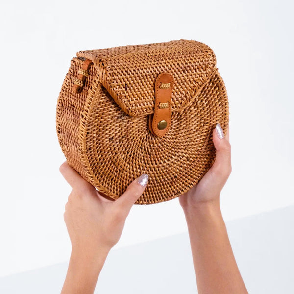 Round Rattan Bag w/Flap