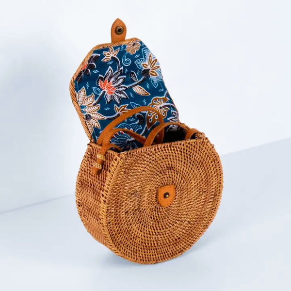 Round Rattan Bag w/Flap