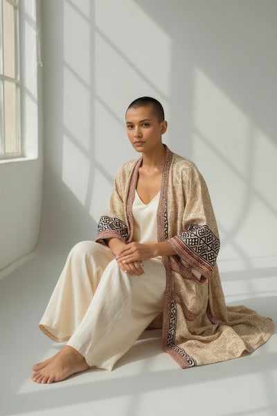 Latte & Black Kimono-Style Robe