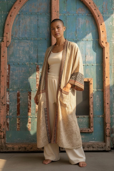 Latte & Black Kimono-Style Robe