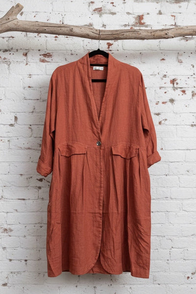 Linen Duster Jacket - Cayenne