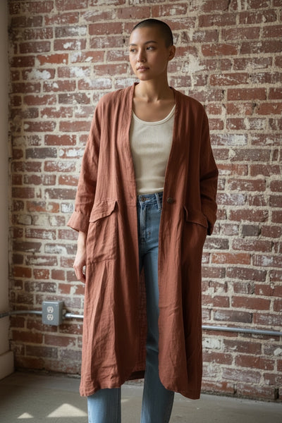 Linen Duster Jacket - Cayenne