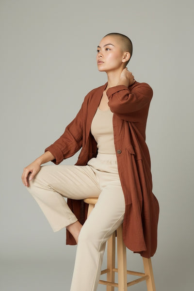 Linen Duster Jacket - Cayenne