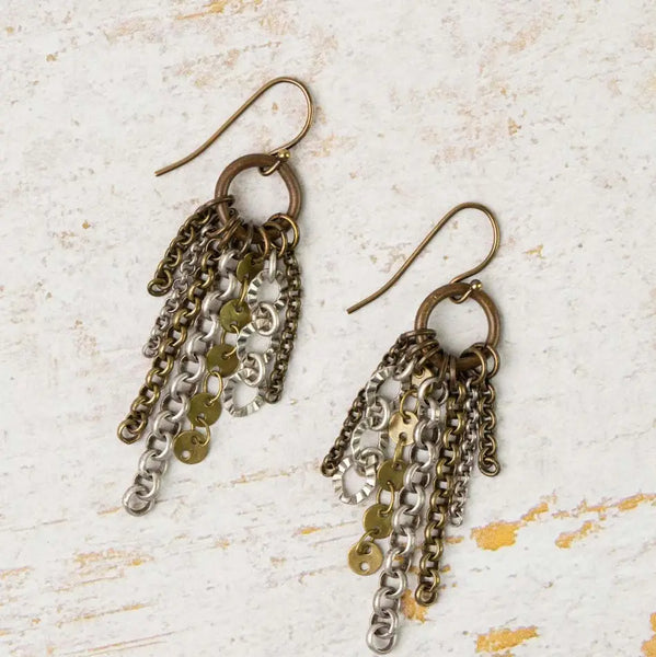 Earthen Mixed Metal Tassel Earrings