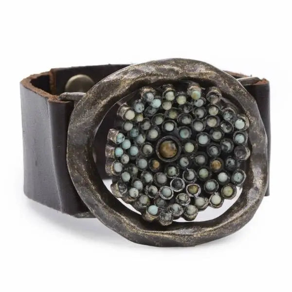 Flower Insert Beaded Leather Bracelet