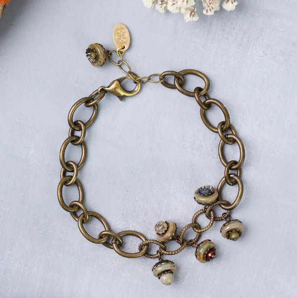 Sacred Heart Antique Brass Chain with Czech Glass Bracelet
